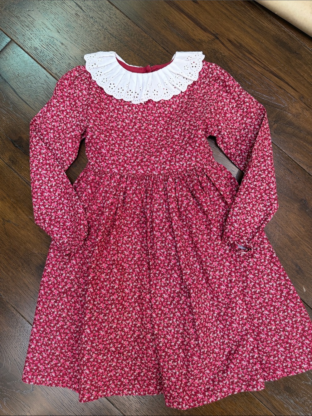Trotters London- Girls Bonnie Floral Red Long-Sleeve Dress w/White Eyelet Collar